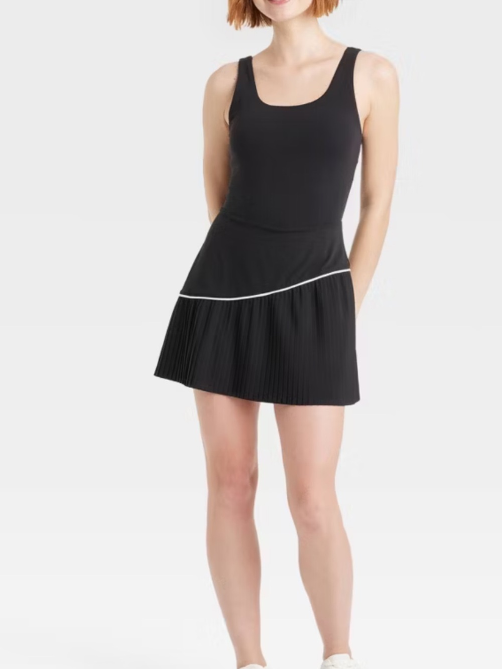 JoyLab Black Active Dress with White Contrast Piping